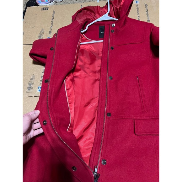Talbots Red Hooded Wool Blend Coat 10 Toggle Button Snap Closure preppy work - Picture 7 of 10